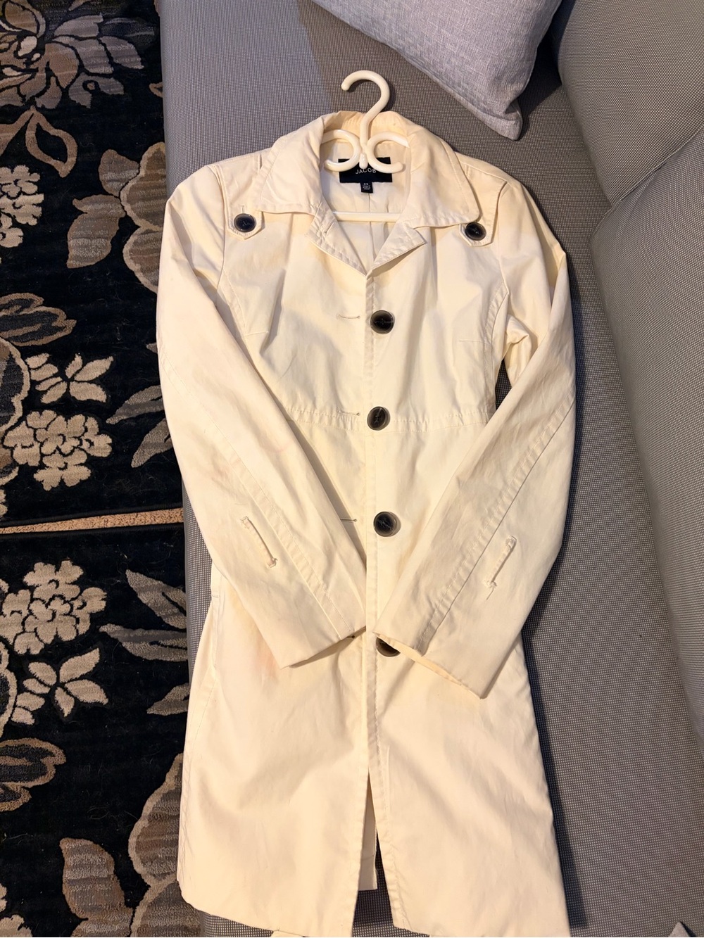 JACOB Women’s Ivory/Cream Trench Raincoat – Petite/Small – Belted
